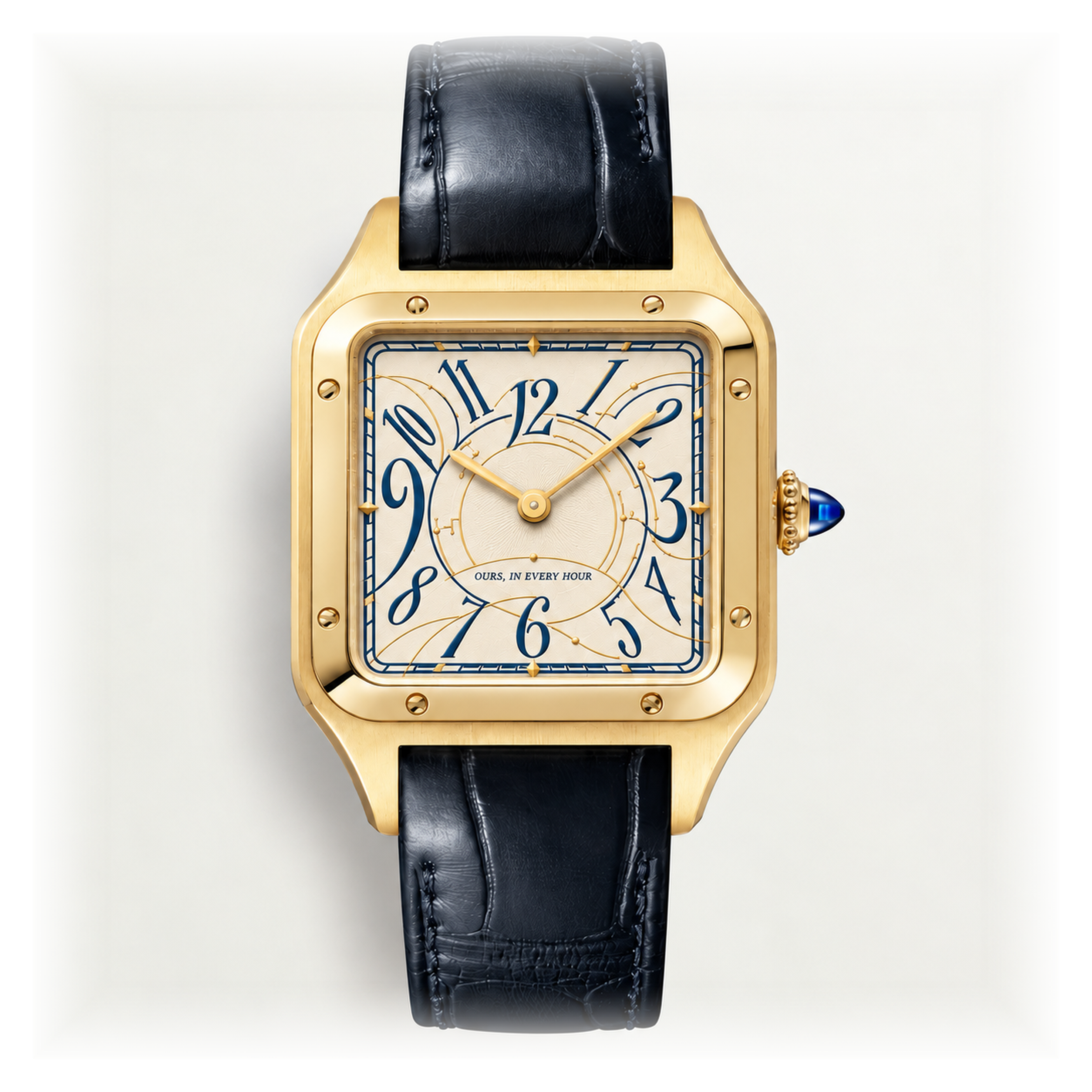 Gold Santos-Dumont with a bespoke Crush-inspired ivory dial and expressive blue numerals